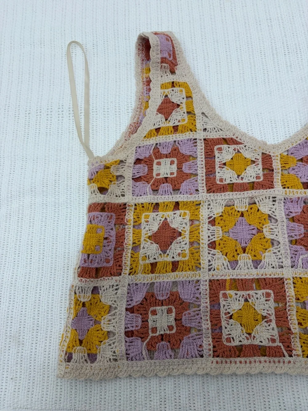 Rebellion Again Crochet Granny Square Knit Crop Top in pastel Colors. Size Large - Picture 4 of 12